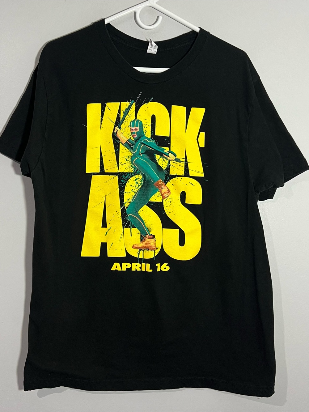 KickAss 2010 Movie Promo Black Yellow Green Short Sleeve T-Shirt Mens Large